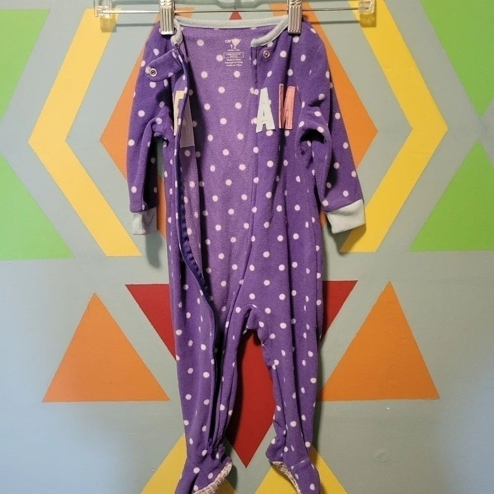 Set Of 2 Carter's Girl's Footie Pajamas Side Foot Zip-Up Size 12 Months